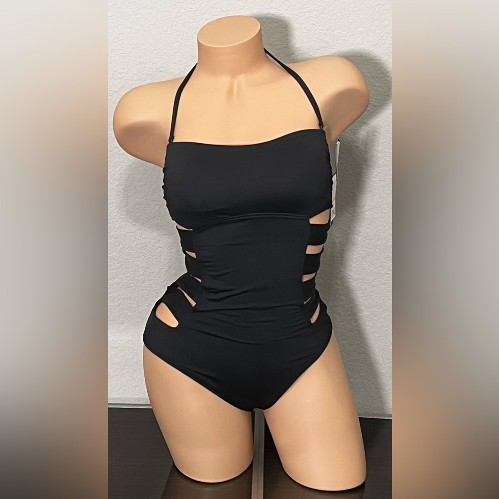 Kenneth Cole Black Cutout Halter Strap One Piece Swimsuit NWT Size S - Picture 10 of 10